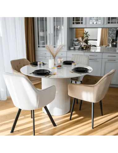 Masă de sufragerie KONDELA, rotundă, Ø 120 cm, blat piatră şlefuită/MDF | MobilaOK