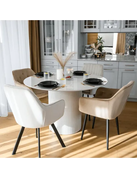 Masă de sufragerie KONDELA, rotundă, Ø 120 cm, blat piatră şlefuită/MDF | MobilaOK
