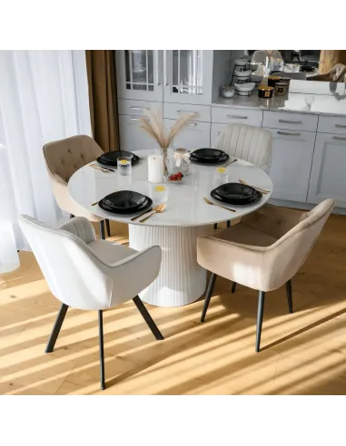 Masă de sufragerie KONDELA, rotundă, Ø 120 cm, blat piatră şlefuită/MDF | MobilaOK