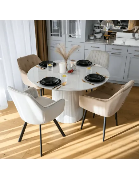 Masă de sufragerie KONDELA, rotundă, Ø 120 cm, blat piatră şlefuită/MDF | MobilaOK