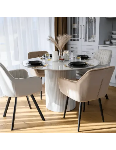 Masă de sufragerie KONDELA, rotundă, Ø 120 cm, blat piatră şlefuită/MDF | MobilaOK