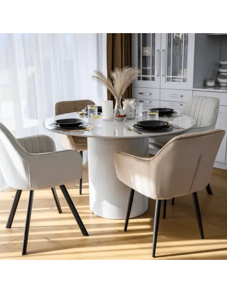 Masă de sufragerie KONDELA, rotundă, Ø 120 cm, blat piatră şlefuită/MDF | MobilaOK