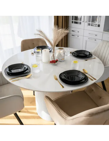 Masă de sufragerie KONDELA, rotundă, Ø 120 cm, blat piatră şlefuită/MDF | MobilaOK