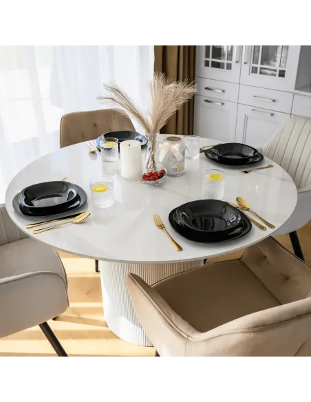 Masă de sufragerie KONDELA, rotundă, Ø 120 cm, blat piatră şlefuită/MDF | MobilaOK
