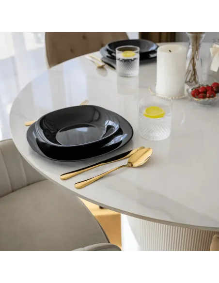 Masă de sufragerie KONDELA, rotundă, Ø 120 cm, blat piatră şlefuită/MDF | MobilaOK
