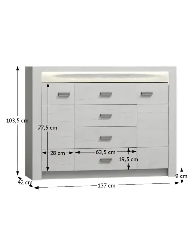 Comodă INFINITY 07 pentru living sau dormitor, 137x42x103.5 cm, PAL melaminat | MobilaOK