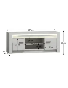 Comodă TV INFINITY I-09 living 137x53x42 cm PAL melaminat frasin alb | MobilaOK 2