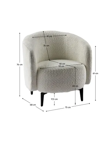 Fotoliu PRESO, living/birou, 75x68x76 cm, Tapițerie Bouclé, picioare metal | MobilaOK