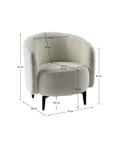 Fotoliu PRESO, living/birou, 75x68x76 cm, Tapițerie Bouclé, picioare metal | MobilaOK