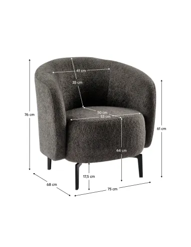 Fotoliu PRESO, living, 75x68x76 cm, tapițerie Bouclé + metal | MobilaOK