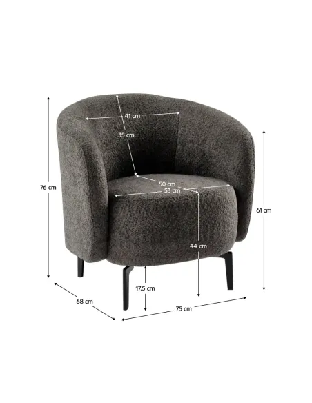 Fotoliu PRESO, living, 75x68x76 cm, tapițerie Bouclé + metal | MobilaOK