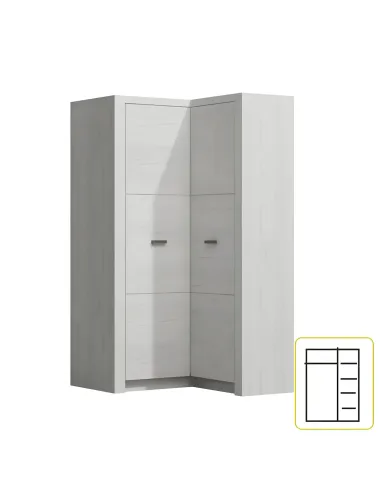 Dulap de colț INFINITY I-14 pentru dormitor/hol 90/106x192x58/42 cm PAL melaminat frasin alb | MobilaOK