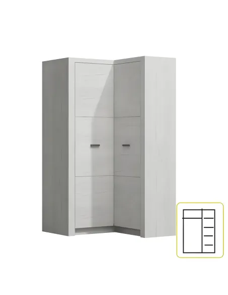 Dulap de colț INFINITY I-14 pentru dormitor/hol 90/106x192x58/42 cm PAL melaminat frasin alb | MobilaOK