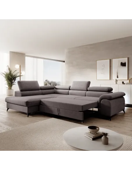Canapea extensibilă PONY ROH, living, 275x205 cm, Whisper 05, picioare metal | MobilaOK
