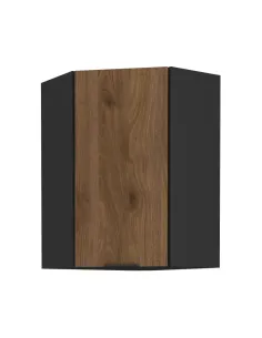 Dulap de colţ superior, nuc okapi/negru, MENZO 60x60 GN-90 1F | MobilaOK
