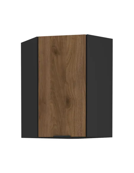 Dulap de colţ superior, nuc okapi/negru, MENZO 60x60 GN-90 1F | MobilaOK