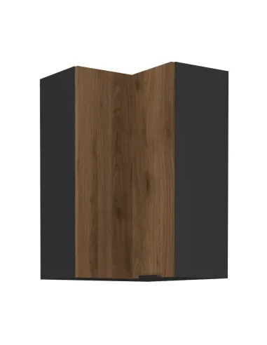 Dulap de colţ superior, nuc okapi/negru, MENZO 60x60 GN-90 2F | MobilaOK