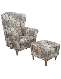 Fotoliu ASTRID cu taburet, living, 86x105x82 cm, material textil patchwork | MobilaOK