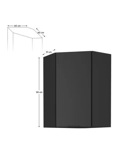 Dulap de colţ superior, negru, SIBER 60x60 GN-90 1F | MobilaOK