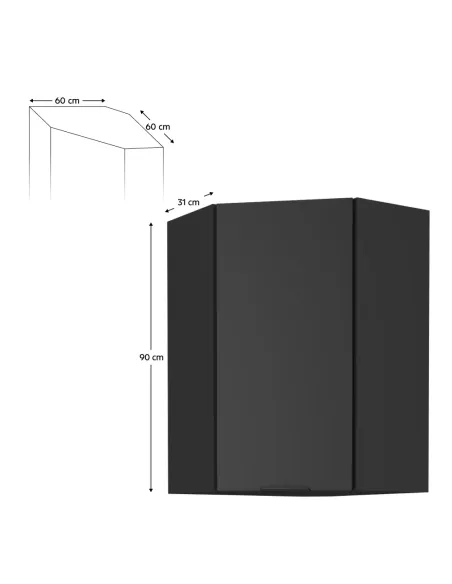 Dulap de colţ superior, negru, SIBER 60x60 GN-90 1F | MobilaOK