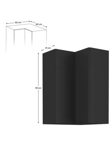Dulap de colţ superior, negru, SIBER 60x60 GN-90 2F | MobilaOK