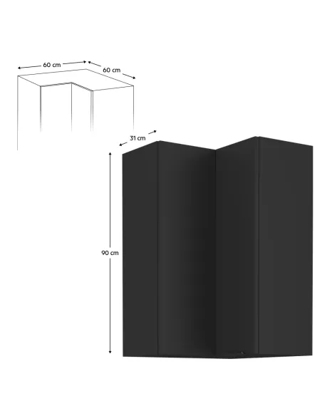 Dulap de colţ superior, negru, SIBER 60x60 GN-90 2F | MobilaOK