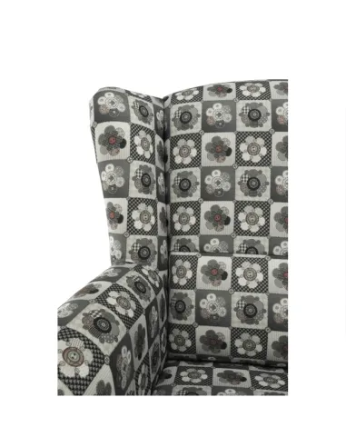 Fotoliu ASTRID cu taburet, living/dormitor, 86x105x82 cm, material textil patchwork, picioare lemn fag | MobilaOK