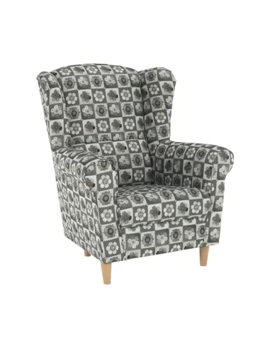 Fotoliu ASTRID cu taburet, living/dormitor, 86x105x82 cm, material textil patchwork, picioare lemn fag | MobilaOK