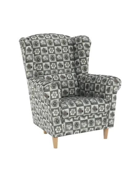 Fotoliu ASTRID cu taburet, living/dormitor, 86x105x82 cm, material textil patchwork, picioare lemn fag | MobilaOK