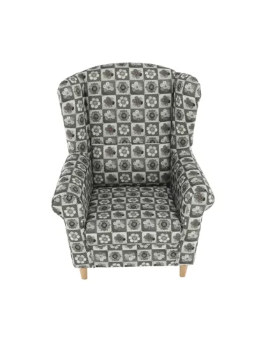 Fotoliu ASTRID cu taburet, living/dormitor, 86x105x82 cm, material textil patchwork, picioare lemn fag | MobilaOK