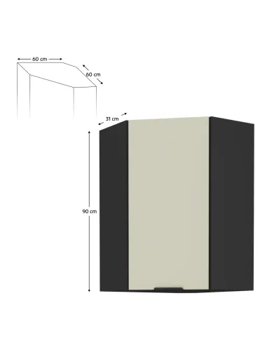 Dulap de colţ superior, caşmir/negru, ARAKA 60x60 GN-90 1F | MobilaOK