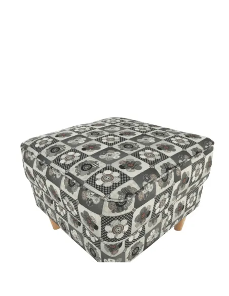 Fotoliu ASTRID cu taburet, living/dormitor, 86x105x82 cm, material textil patchwork, picioare lemn fag | MobilaOK