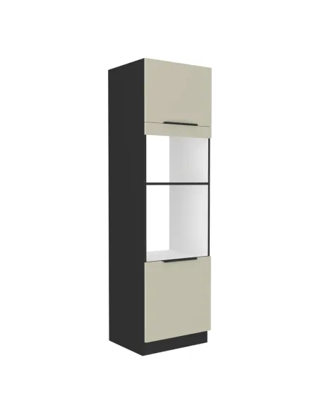 Dulap înalt pentru cuptor şi cuptor cu microunde, caşmir/negru, ARAKA 60 DPM-210 2F | MobilaOK