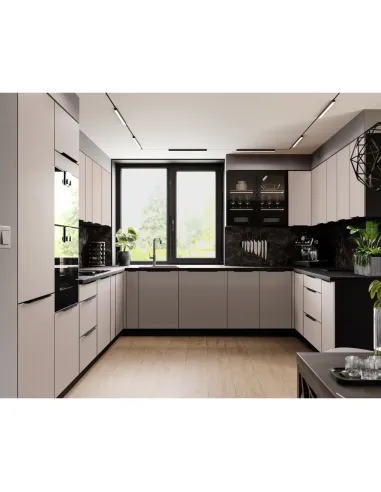 Dulap înalt pentru cuptor şi cuptor cu microunde, caşmir/negru, ARAKA 60 DPM-210 2F | MobilaOK