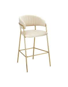 Scaun de bar DASMIN, living/bucătărie/bar, 55x58x107 cm, Velvet bej/cadru metalic auriu | MobilaOK