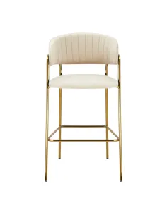 Scaun de bar DASMIN, living/bucătărie/bar, 55x58x107 cm, Velvet bej/cadru metalic auriu | MobilaOK 2
