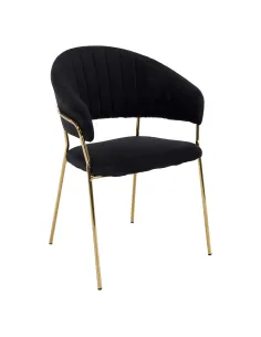 Scaun DASMIN, living, 58x53x81.5 cm, Velvet negru/crom auriu, cadru metalic | MobilaOK
