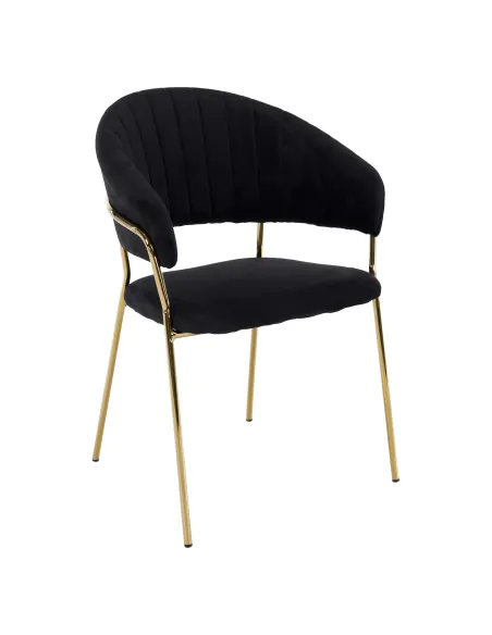 Scaun DASMIN, living, 58x53x81.5 cm, Velvet negru/crom auriu, cadru metalic | MobilaOK