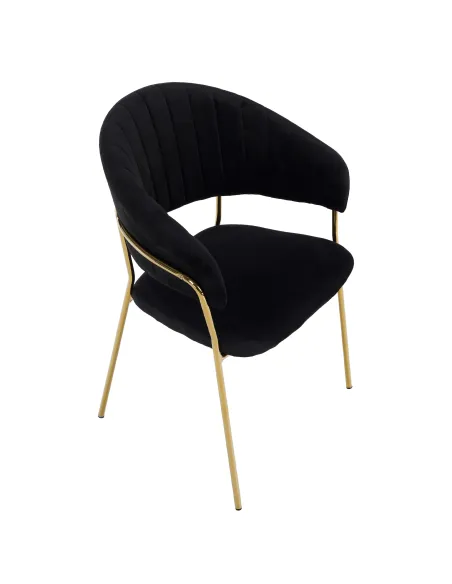 Scaun DASMIN, living, 58x53x81.5 cm, Velvet negru/crom auriu, cadru metalic | MobilaOK