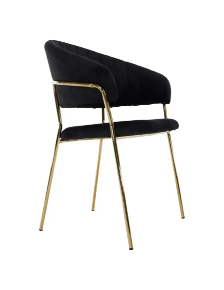 Scaun DASMIN, living, 58x53x81.5 cm, Velvet negru/crom auriu, cadru metalic | MobilaOK