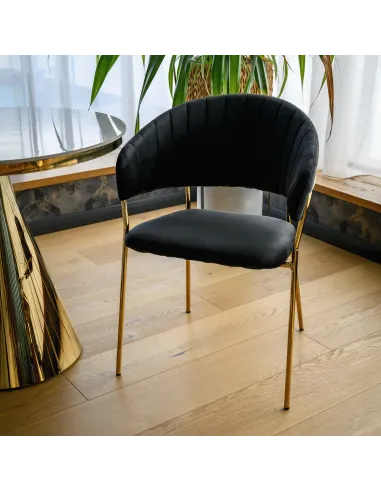 Scaun DASMIN, living, 58x53x81.5 cm, Velvet negru/crom auriu, cadru metalic | MobilaOK