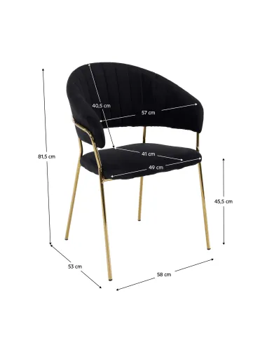 Scaun DASMIN, living, 58x53x81.5 cm, Velvet negru/crom auriu, cadru metalic | MobilaOK