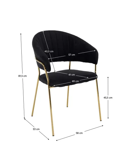 Scaun DASMIN, living, 58x53x81.5 cm, Velvet negru/crom auriu, cadru metalic | MobilaOK