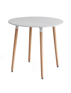 Masă Dining ELCAN NEW TYP 2, sufragerie, diametru 80 cm, MDF/lemn alb-fag | MobilaOK