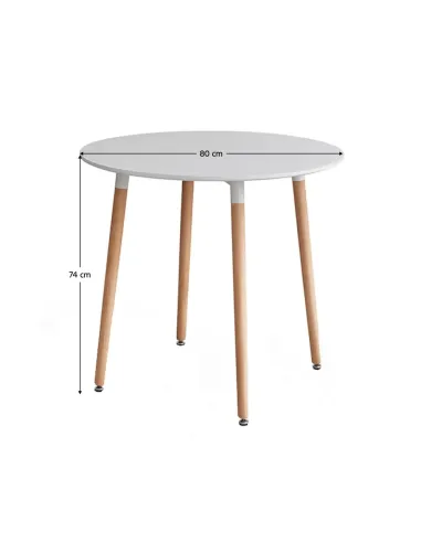 Masă Dining ELCAN NEW TYP 2, sufragerie, diametru 80 cm, MDF/lemn alb-fag | MobilaOK