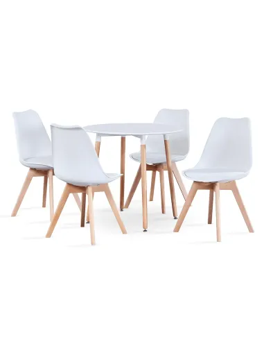Masă Dining ELCAN NEW TYP 2, sufragerie, diametru 80 cm, MDF/lemn alb-fag | MobilaOK