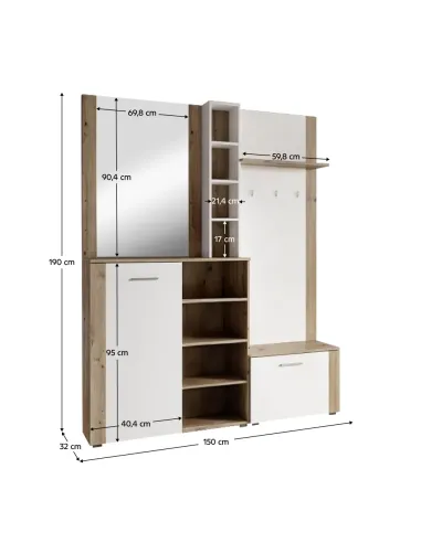 Set anticameră FANDU, hol, 150x32x190 cm, PAL melaminat | MobilaOK
