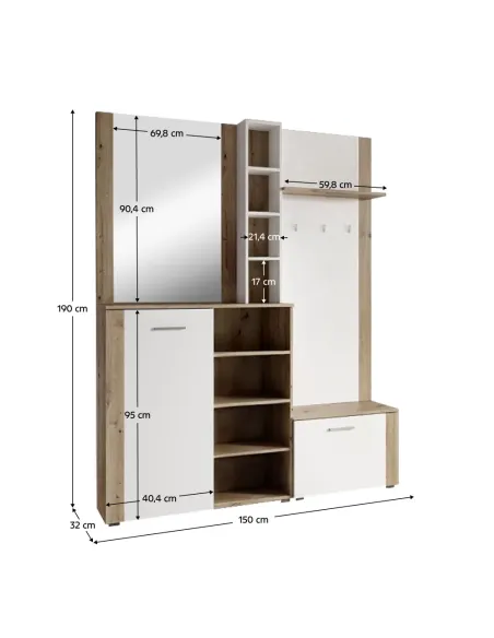 Set anticameră FANDU, hol, 150x32x190 cm, PAL melaminat | MobilaOK
