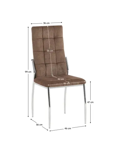 Scaun ADORA 2 NEW, sufragerie, 46x56x99 cm, tesatura maro inchis/metal crom | MobilaOK