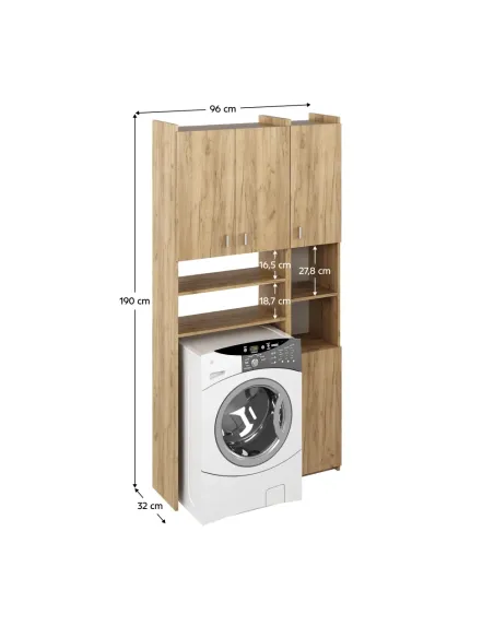 Dulap deasupra masinii de spalat MIRALI, baie, 96x32x190 cm, PAL melaminat | MobilaOK